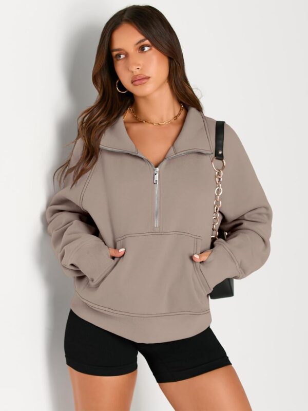 AUTOMET Womens Sweatshirts Half Zip Cropped Pullover Fleece Quarter Zipper Hoodies Fall outfits Clothes Thumb Hole - Image 3
