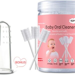 EASICUTI Tongue Cleaner, Toothbrush, 42Pcs Disposable Infant Clean Baby Mouth,Gauze Gum Cleaner Oral Cleaning Stick Dental Care for 0-36 Month Baby+Free 1 Finger