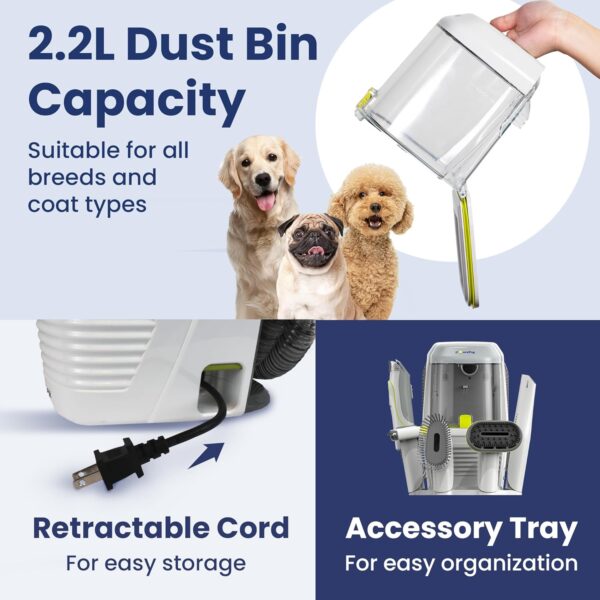 Professional Dog Grooming Vacuum Kit, Dogs & Cats, Direct Handheld Control, 7 Grooming Tools, Deshedding and Dematting for Grooming, Large 2.2L Dust Bin, UL, HEPA Filter - Image 6