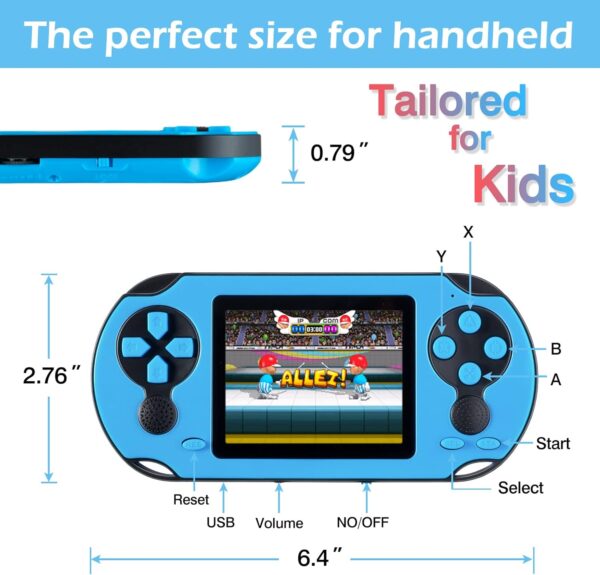 16 Bit Handheld Game Console for Kids Adults, 3.0'' Large Screen Preloaded 230 HD Classic Retro Video Games with USB Rechargeable Battery & 3 Game Cartridges for Birthday Gift for Kids 4-12 - Image 6