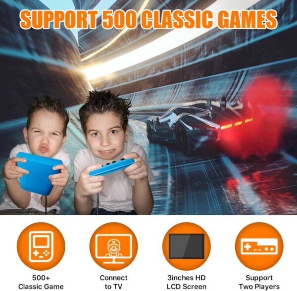 Handheld Game Console for Kids - 500 Retro Video Games - 3.0" LCD Screen - Portable Game Player with Rechargeable Battery - Mini Electronic Toy Gift for Boys and Girls - Image 5
