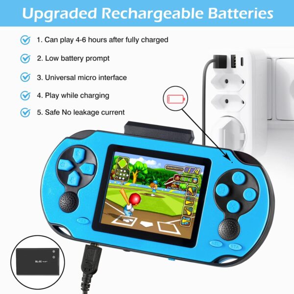 16 Bit Handheld Game Console for Kids Adults, 3.0'' Large Screen Preloaded 230 HD Classic Retro Video Games with USB Rechargeable Battery & 3 Game Cartridges for Birthday Gift for Kids 4-12 - Image 4