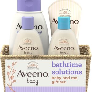 Aveeno Baby Bathtime Solutions Baby & Me Gift Set with Baby Wash & Shampoo, Calming Baby Bath, Baby Daily Moisturizing Lotion & Stress Relief Body Wash for Mom, Oatmeal, 4 Items