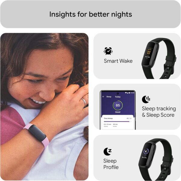Fitbit Inspire 3 Health &-Fitness-Tracker with Stress Management, Workout Intensity, Sleep Tracking, 24/7 Heart Rate and more, Midnight Zen/Black One Size (S & L Bands Included) - Image 4