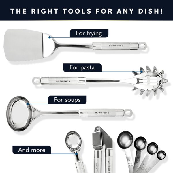 Home Hero Stainless Steel Kitchen Utensils Set - Nonstick Stainless Steel Cooking Utensils Set - Heat Resistant Kitchen Essentials & Metal Kitchen Gadgets (54 Pcs) - Image 4