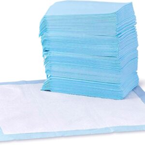 Amazon Basics Dog and Puppy Pee Pads with Leak-Proof Quick-Dry Design for Potty Training, Standard Absorbency, Regular Size, 22 x 22 Inches, Pack of 100, Blue & White