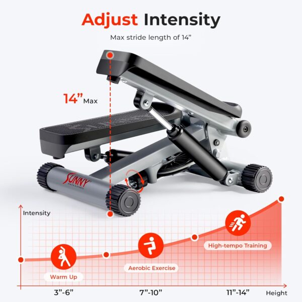 Sunny Health & Fitness Mini Steppers for Exercise at Home, Stair Step Workout Machine with Resistance Bands, Full Body Cardio Equipment, Optional Smart Stepper with SunnyFit App Connection - Image 3