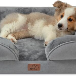 Bedsure Orthopedic Dog Bed for Medium Dogs - Waterproof Dog Sofa Beds Medium, Supportive Foam Pet Couch Bed with Removable Washable Cover, Waterproof Lining and Nonskid Bottom, Grey