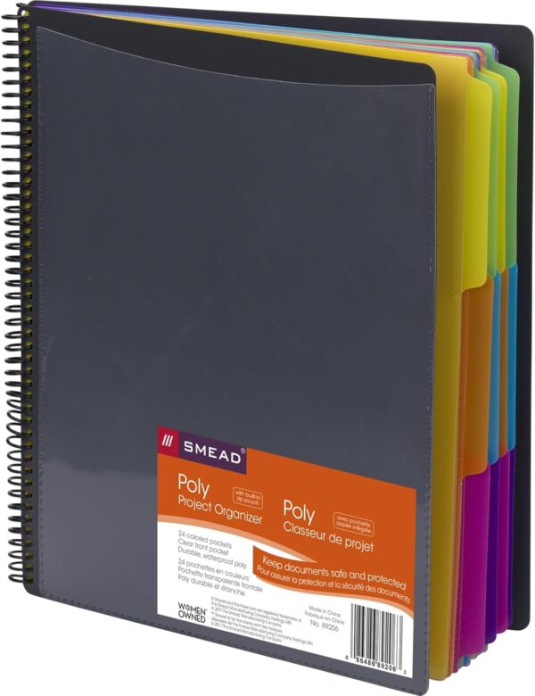 Smead Project Organizer, 24 Pockets, Grey with Assorted Bright Tabs, Tear Resistant Poly, 1/3-Cut Tabs, Letter Size (89206) - Image 4