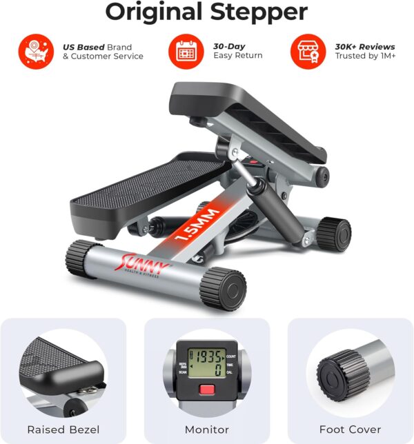 Sunny Health & Fitness Mini Steppers for Exercise at Home, Stair Step Workout Machine with Resistance Bands, Full Body Cardio Equipment, Optional Smart Stepper with SunnyFit App Connection - Image 7