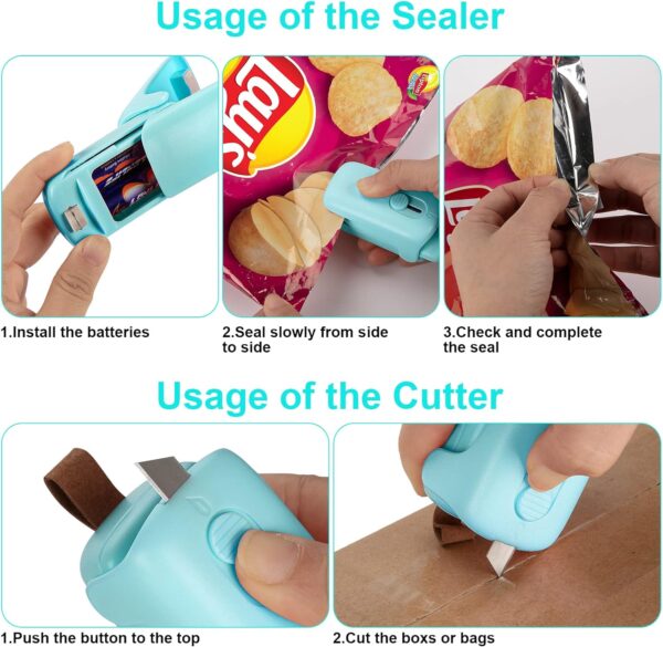 Mini Kenossion Chip Bag Sealer - Heat Seal with Cutter & Magnet, Portable Mini Sealing Machine to Reseal Plastic Bags & Keep Snacks Fresh (2xAA Batteries Included) - Image 3