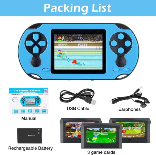 16 Bit Handheld Game Console for Kids Adults, 3.0'' Large Screen Preloaded 230 HD Classic Retro Video Games with USB Rechargeable Battery & 3 Game Cartridges for Birthday Gift for Kids 4-12 - Image 7