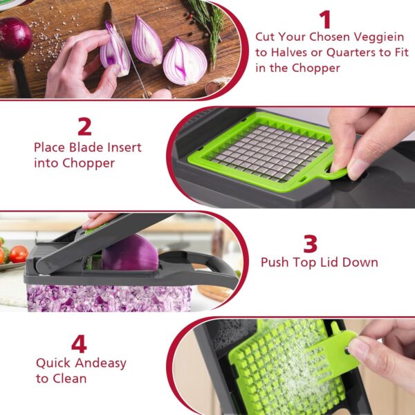 Vegetable Chopper, Pro Onion Chopper, Multifunctional 13 in 1 Food Chopper, Kitchen Vegetable Slicer Dicer Cutter,Veggie Chopper With 8 Blades,Carrot and Garlic Chopper With Container - Image 6