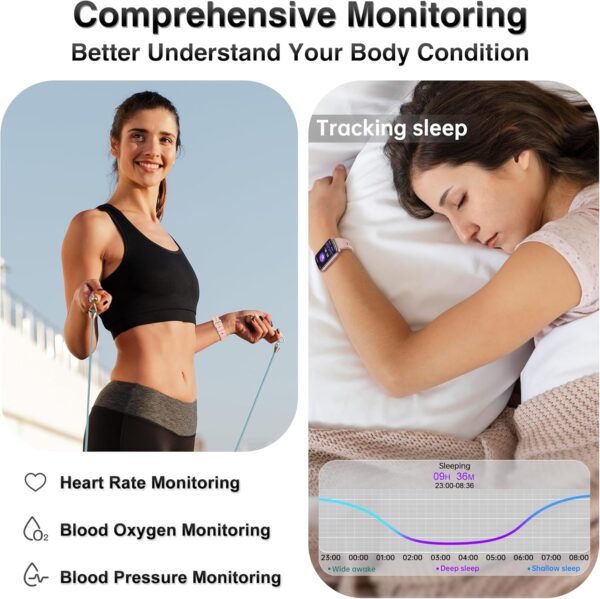 Health Fitness Tracker, Smart Watch with 24/7 Heart Rate Blood Pressure Blood Oxygen Monitor, Sleep Tracker, Calories & Step Tracker, IP68 Waterproof Activity Trackers for Android&iPhone Women Men - Image 3