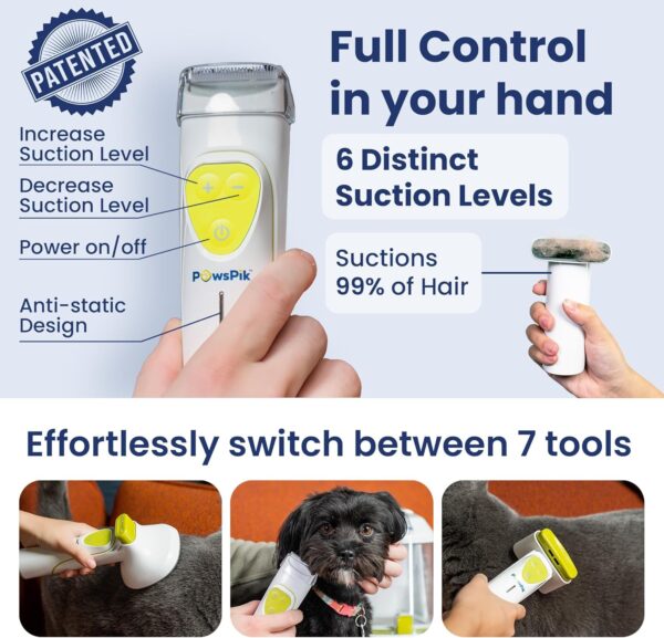 Professional Dog Grooming Vacuum Kit, Dogs & Cats, Direct Handheld Control, 7 Grooming Tools, Deshedding and Dematting for Grooming, Large 2.2L Dust Bin, UL, HEPA Filter - Image 2