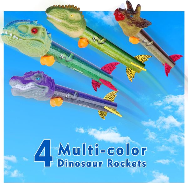 Dinosaur Toy Rocket Launcher for Kids - Launch Up to 100 Ft, 4 Rockets, Outdoor Outside Toys for Kids, Dinosaur Toys, Birthday Gifts for 3 4 5 6 7 8-12 Year Old Boys Girls - Image 5