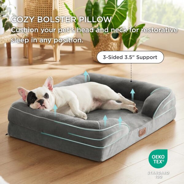 Bedsure Orthopedic Dog Bed for Medium Dogs - Waterproof Dog Sofa Beds Medium, Supportive Foam Pet Couch Bed with Removable Washable Cover, Waterproof Lining and Nonskid Bottom, Grey - Image 3