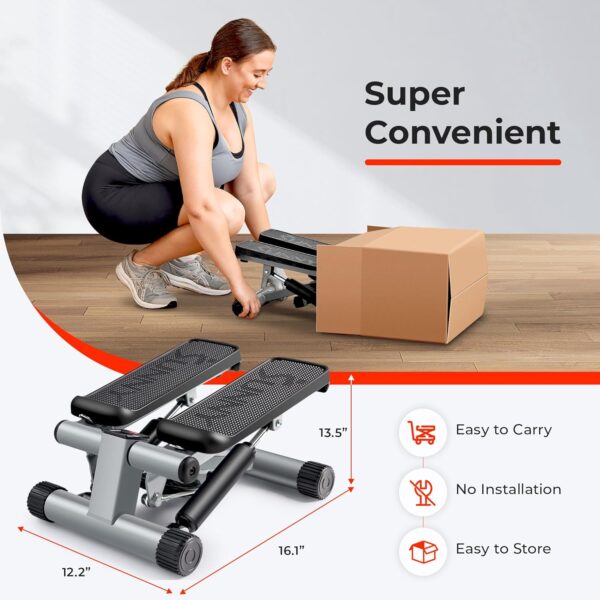 Sunny Health & Fitness Mini Steppers for Exercise at Home, Stair Step Workout Machine with Resistance Bands, Full Body Cardio Equipment, Optional Smart Stepper with SunnyFit App Connection - Image 5