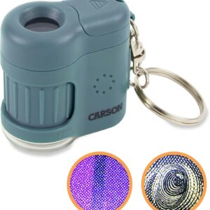 Carson MicroMini 20x Pocket Microscope, UV and LED Flashlight, Blue (MM-280B)