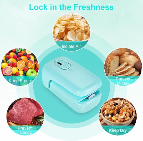 Mini Kenossion Chip Bag Sealer - Heat Seal with Cutter & Magnet, Portable Mini Sealing Machine to Reseal Plastic Bags & Keep Snacks Fresh (2xAA Batteries Included) - Image 6