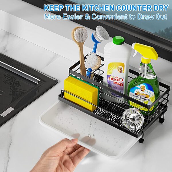Cisily Sponge Holder , Caddy Organizer, Sink Accessories with Drip Tray, Rustproof and Non-slip , Kitchen Essentials for New Home（Matte Black - Image 3