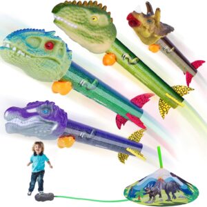 Dinosaur Toy Rocket Launcher for Kids - Launch Up to 100 Ft, 4 Rockets, Outdoor Outside Toys for Kids, Dinosaur Toys, Birthday Gifts for 3 4 5 6 7 8-12 Year Old Boys Girls