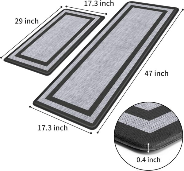Mattitude Kitchen Mat [2 PCS] Cushioned Anti-Fatigue Non-Skid Waterproof Rugs Ergonomic Comfort Standing Mat for Kitchen, Floor, Office, Sink, Laundry, Black and Gray - Image 2