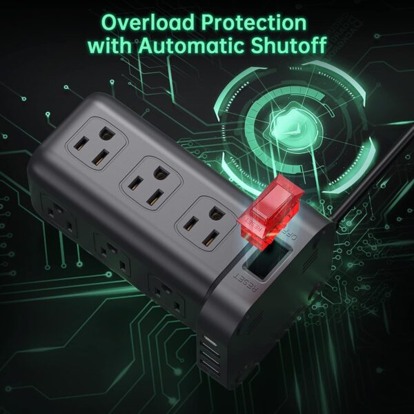 Extension Cord with Multiple Outlets, Surge Protector Power Strip Tower, 12 AC 4 USB，Surge Protector Tower 6.5FT Overload Protection for Home Office - Image 2