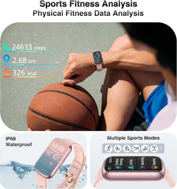 Health Fitness Tracker, Smart Watch with 24/7 Heart Rate Blood Pressure Blood Oxygen Monitor, Sleep Tracker, Calories & Step Tracker, IP68 Waterproof Activity Trackers for Android&iPhone Women Men - Image 6
