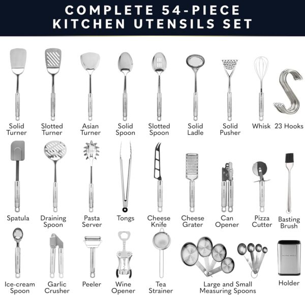 Home Hero Stainless Steel Kitchen Utensils Set - Nonstick Stainless Steel Cooking Utensils Set - Heat Resistant Kitchen Essentials & Metal Kitchen Gadgets (54 Pcs) - Image 2