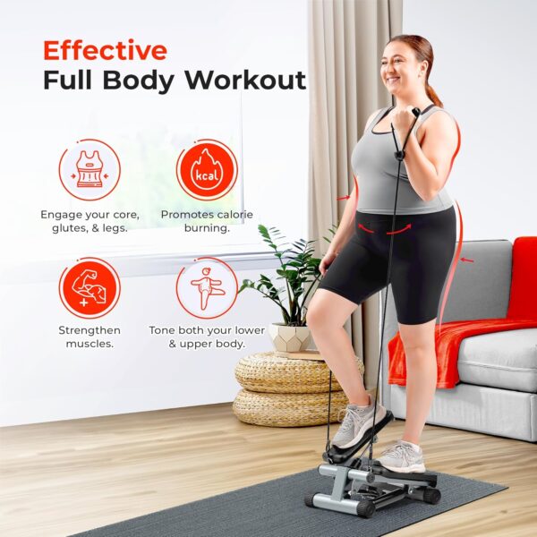 Sunny Health & Fitness Mini Steppers for Exercise at Home, Stair Step Workout Machine with Resistance Bands, Full Body Cardio Equipment, Optional Smart Stepper with SunnyFit App Connection - Image 2